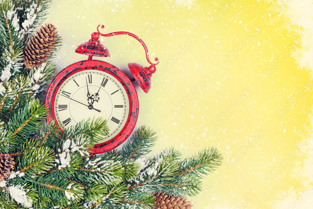 Aufkleber christmas background with clock and branch
