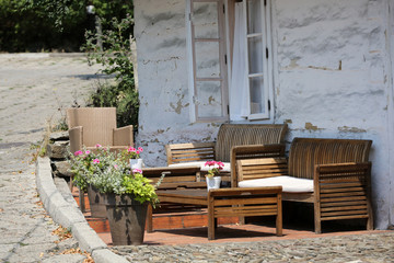 Old wooden white house in Lanckorona in Poland