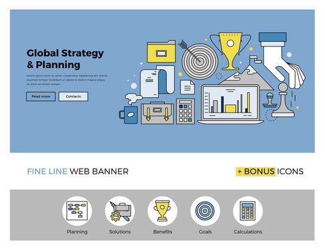Strategy planning flat line banner