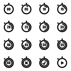 Vector black stopwatch icon set