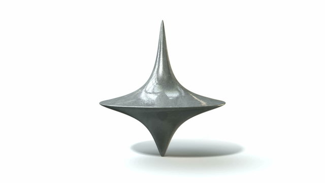 An animation showing a die-cast lead spinning top spinning on an isolated white background
