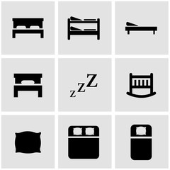 Vector black bed icon set