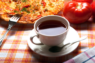 cup of tea and pizza