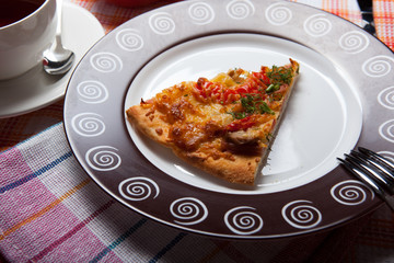 breakfast pizza and tea