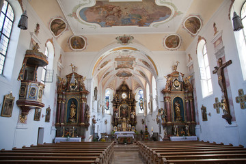 Fototapeta na wymiar Interior church in Rosshaupten,Bavaria, Germany.