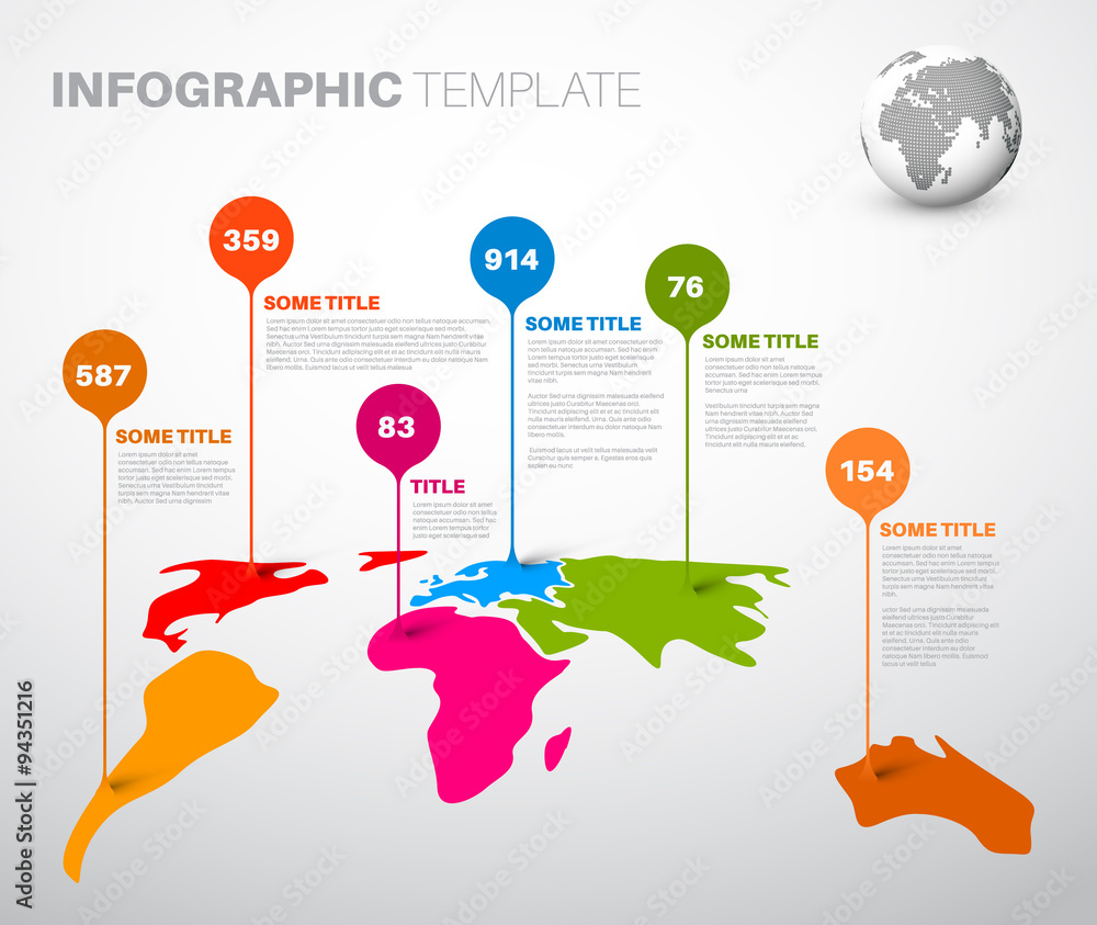 Poster light world map with droplets pointer marks