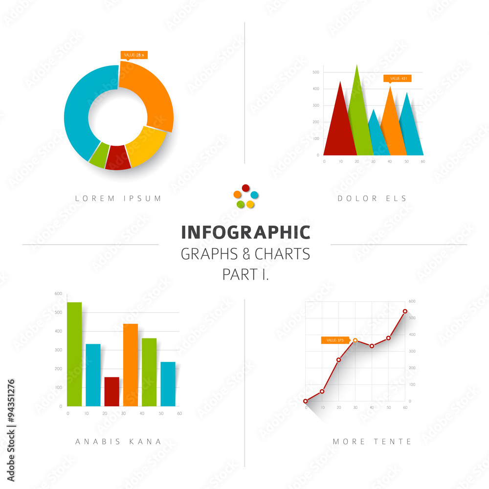 Poster set of vector flat design infographic charts and graphs