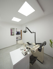 Fototapeta na wymiar Modern dental cabinet seamless panorama made with tilt-shift lens
