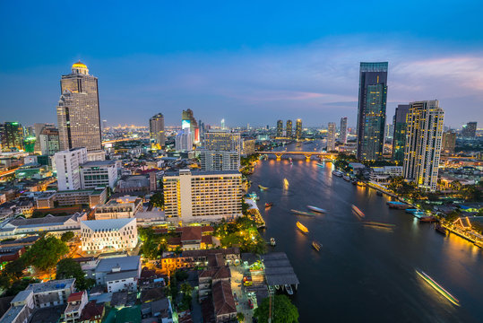 Bangkok city skyline and Chao Phraya river - Thailand
