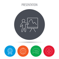 Presentation icon. Statistics chart sign.