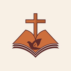 Church logo. Cross, bible and dove