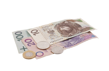 Polish money isolated on white with clipping path
