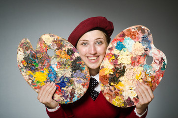 Funny artist working in the studio