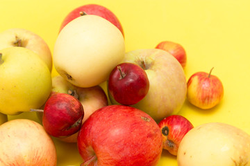 ripe apples on a yellow background