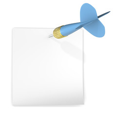 Sticky Note. White sticky note attached with blue dart arrow. Copy Space.