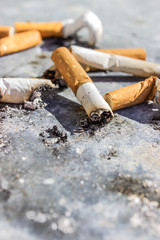 cigarette butts / Cigarette butts on a gray background