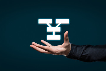businessman holds a virtual pictogram