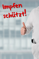 Doctor holding thumbs up, Vaccination protects