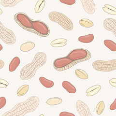 Shelled and whole peanuts. Vector seamless pattern, eps10.