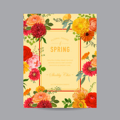 Vintage Floral Colorful Frame - for Invitation, Wedding, Baby Shower