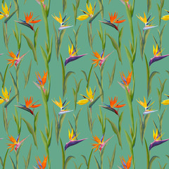 Tropical Flowers and Leaves Background - Vintage Seamless Pattern