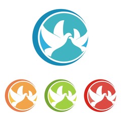 Obraz premium Flying Bird Logo design abstract vector template. Dove Pigeon Logotype concept circle shaped.