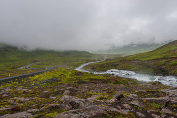 Wonderful waterfall in Iceland, summer time