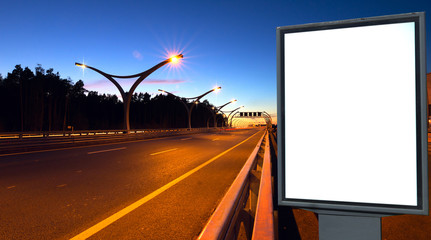 White billboard on lighting night highway