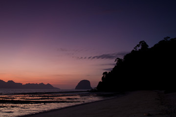 Sunset at beach in Krabi Thailand