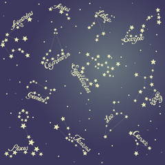 Stars in the sky

Constellations backgrounds, stars and night sky, seamless pattern, vector

Stars, zodiac signs with names in night sky