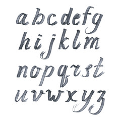 Handdrawn vector alphabet, marker or watercolor imitation in grey color