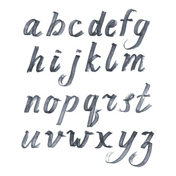 Handdrawn vector alphabet, marker or watercolor imitation in grey color