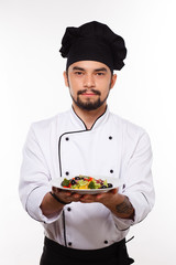cook man happy with salad