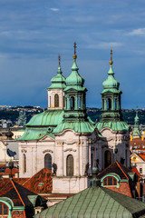 Fototapeta premium Aerial view: Traditional red roofed Houses in Prague. Czech Rep.