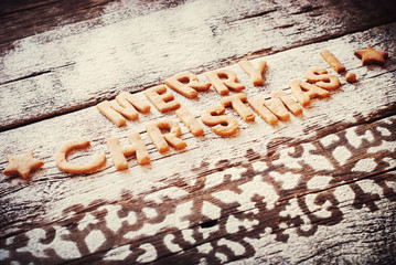 Baked Letters Merry Christmas. Gingerbread Cookies