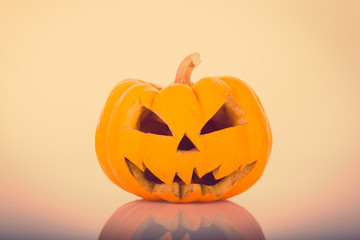 Halloween scary face pumpkin ( Filtered image processed vintage