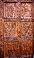 Cathedral of Leon carved door in Castilla Spain