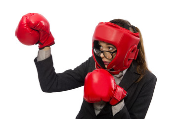 Woman boxer isolated on white background