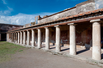 Fototapeta premium Remains of stabian baths in Pompeii Italy. Pompeii was destroyed