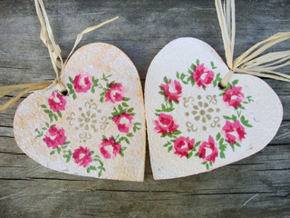 Hearts, decoupage technique with paper napkins