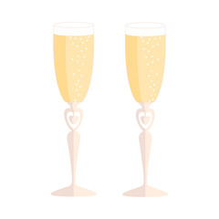Vector wedding glasses with champagne over white