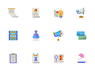 Flat color account planning icons set