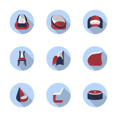 Stylish chairs flat color icons