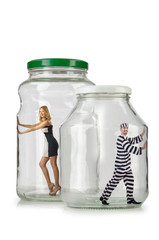 People trapped in the glass jar