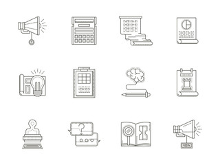 An account planning thin line icons