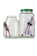 People trapped in the glass jar
