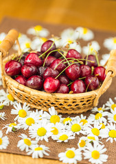 red cherries in a basket