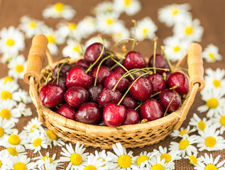 red cherries in a basket