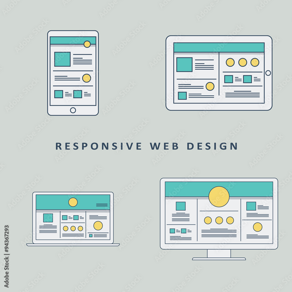 Poster responsive web design mockup template vector background. smartphone, tablet, computer website layout