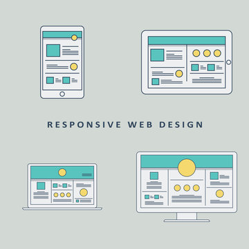 Responsive web design mockup template vector background. Smartphone, tablet, computer website layout